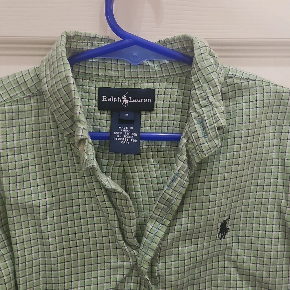 Ralph Lauren Green Checkered Button Down Boys Sz Sm
